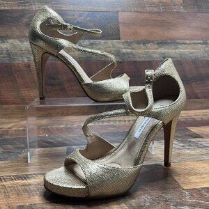 Diane Von Furstenberg Women’s Gold Leather Strappy Embossed Pumps Size 7.5